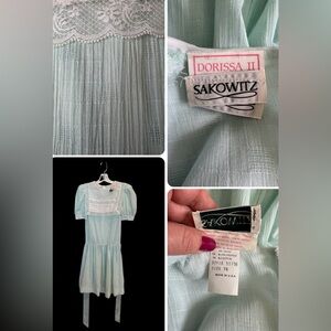 Vintage Dorissa II Girls Vintage Lace Trim Mint Green Dress Size 14